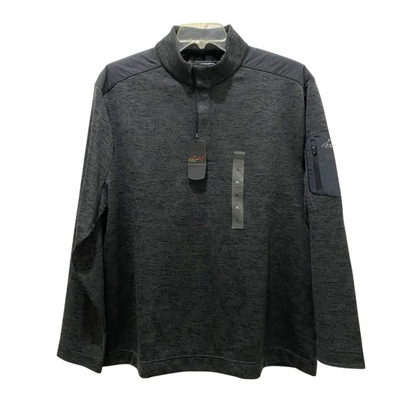 Greg Norman Pullover Men Sweater XL Button Mock Neck Long Sleeve Pocket Blk/Grey - Picture 2 of 12